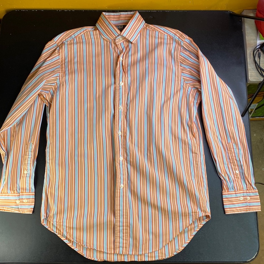Orange Stripe Polo button up size medium